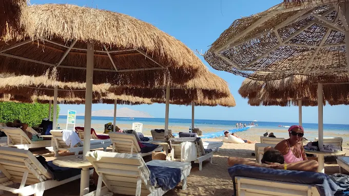 Sinbad Beach sunbeds and umbrellas