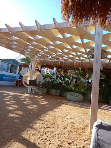 Sinbad Beach shaded lounge area