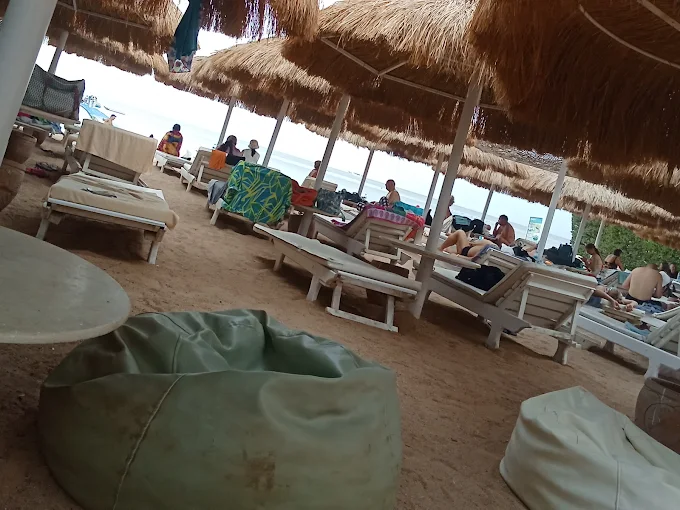 Sinbad Beach sunbeds under shade